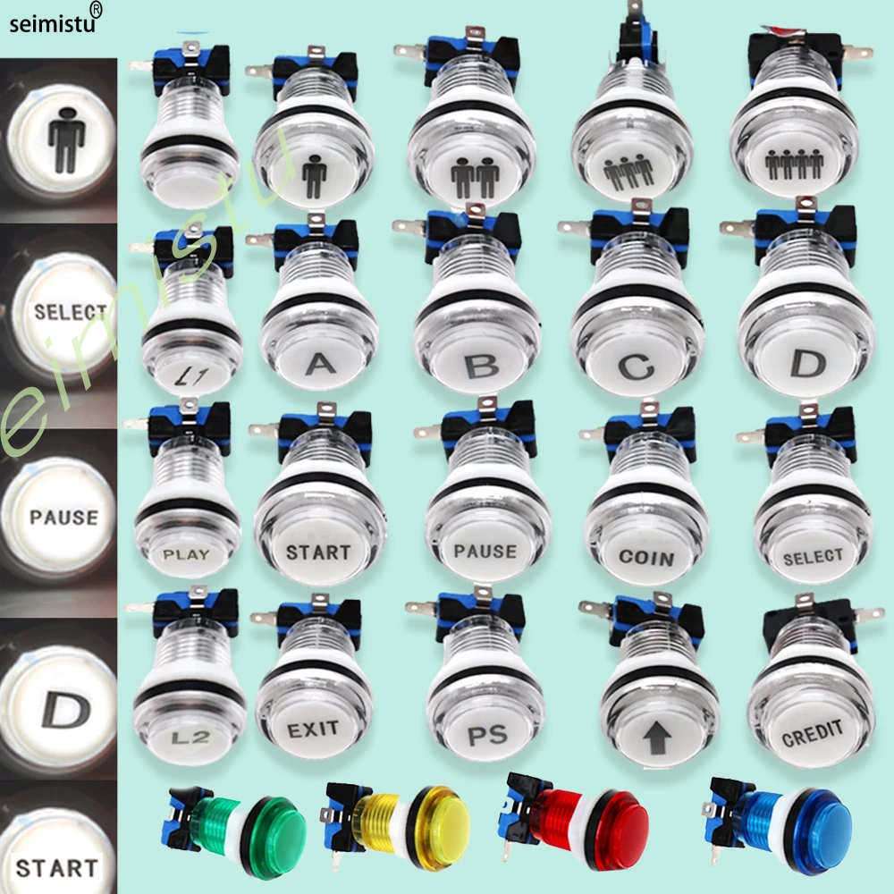 5V 12V Licht Push Button 33mm Led Beleuchtet Klar Kunststoff Für Münze Arcade Joystick Spiel Null verzögerung Diy Teile Verkaufsautomat Image