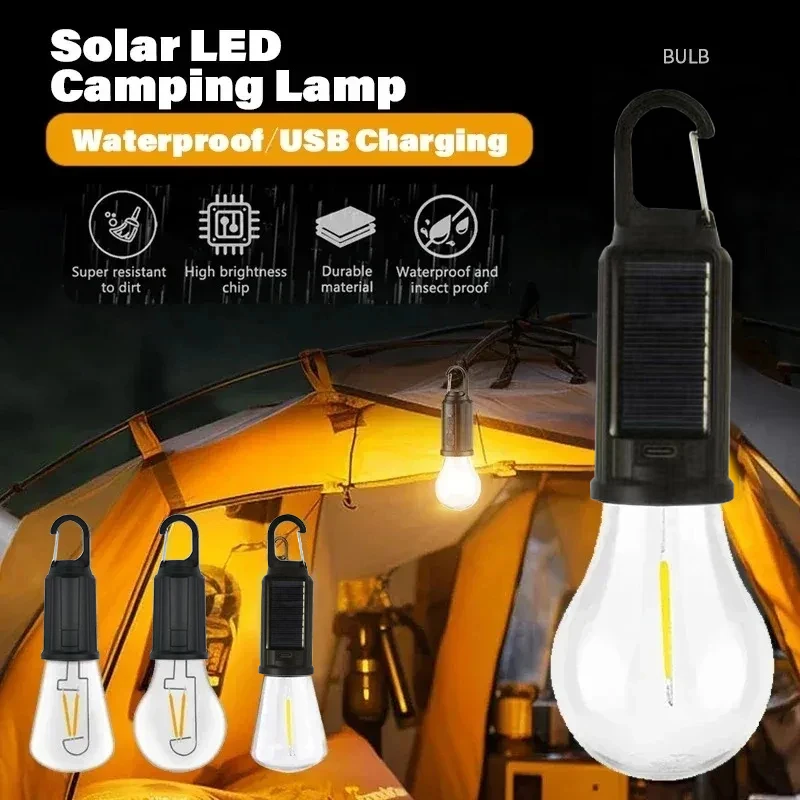 Neue solarbetriebene Lade-Campinglampe, Atmosphärenlampe, multifunktionale Hand-Wolfram-Filamentlampe, Retro-Camping im Freien