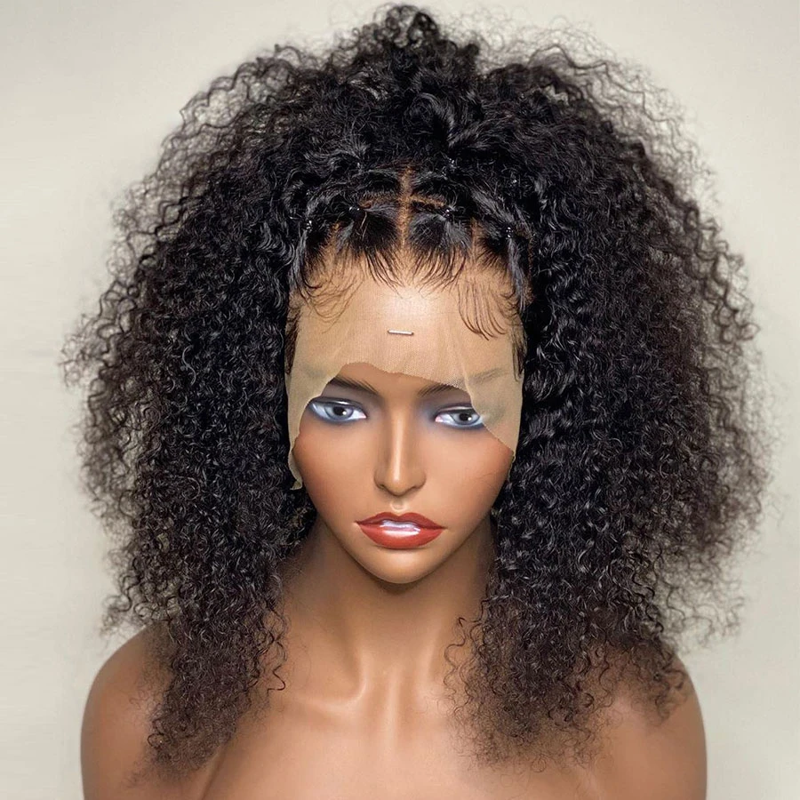 180 Dichte vorgezupfte Lace-Front-Perücken, 66 cm, verworrene lockige synthetische tiefe Wasserwelle für schwarze Frauen mit Babyhaar Image