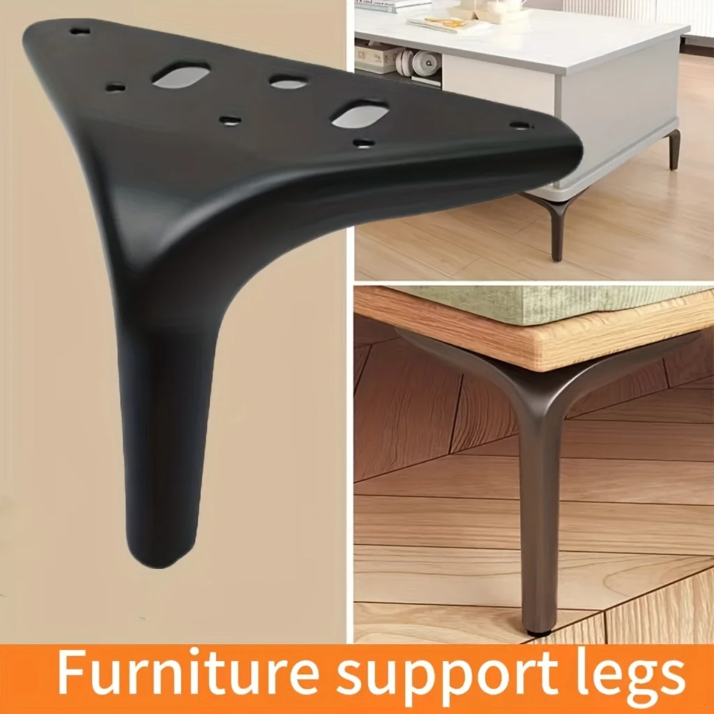 12 cm runde dreieckige Tischbeine aus Metall – gebürstete Oberfläche, Ersatz-Möbelstütze für Kommoden, Schränke und Schränke Image