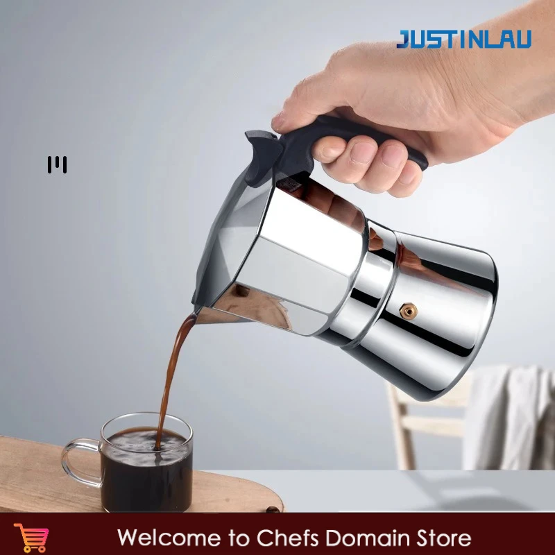 JUSTINLAU – Pot Moka octogonal en acier inoxydable, cafetière italienne, expresso domestique, brassage manuel, accessoires pour café, 150/300ML