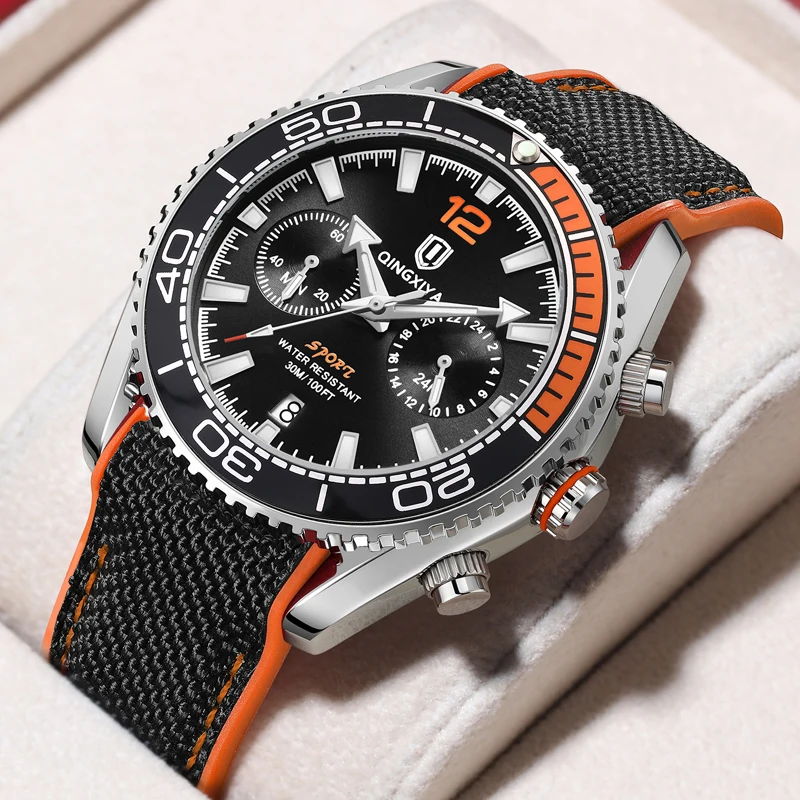 QINGXIYA Luxus Mann Armbanduhr Sport Chronograph Wasserdicht Leucht Datum Uhren für Männer Casual Quarz Silikon Männer Uhr Reloj Image