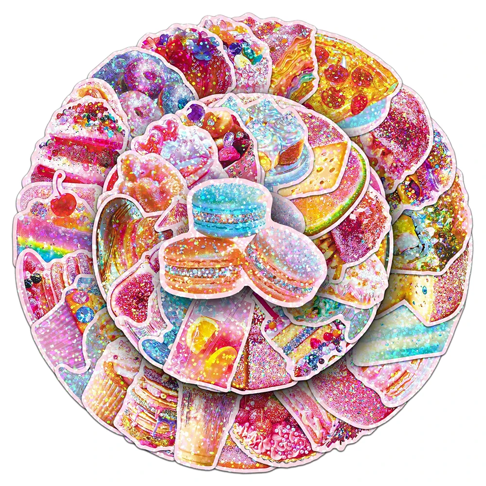 10/30/50 stücke Nette Laser Stil Dessert Aufkleber Ästhetische Kuchen Graffiti Aufkleber DIY Gepäck Telefon Tagebuch Cartoon Aufkleber Großhandel Image