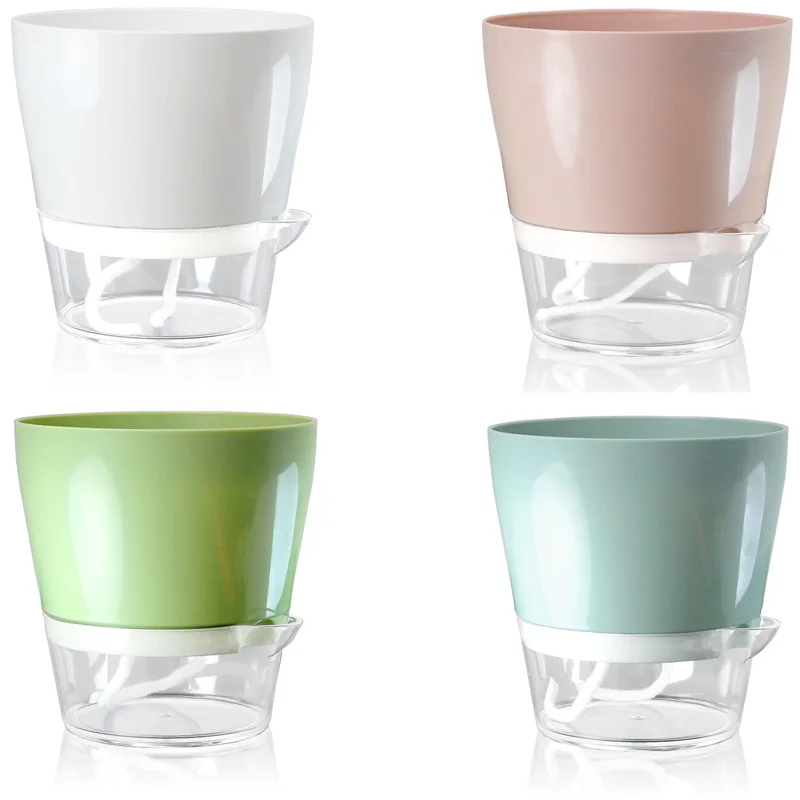 Lazy Flower mit Drainageloch, selbstbewässernder Blumentopf mit klarem Untertassenreservoir für Zimmerpflanzen, Blumentopf, transparent, tief Image