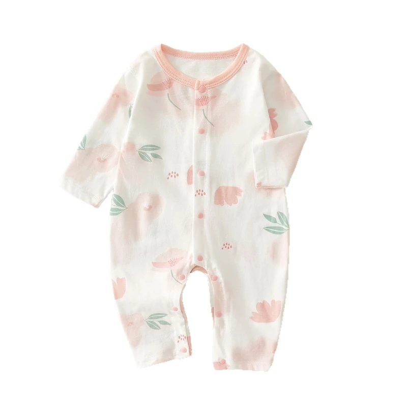 Leichter Baumwoll-Strampler für Babys, Mädchen, Frühling und Herbst: Niedlicher bedruckter Langarm-Overall für Neugeborene – bequemer Outdoor-Body Image