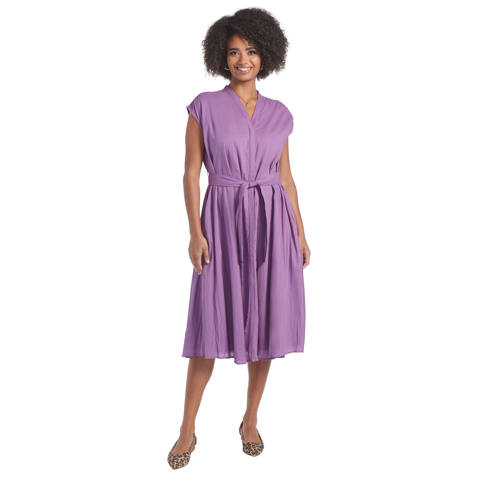 Masseys Cotton Tie Waist Dress (Size 5X) Violet Day, Cotton