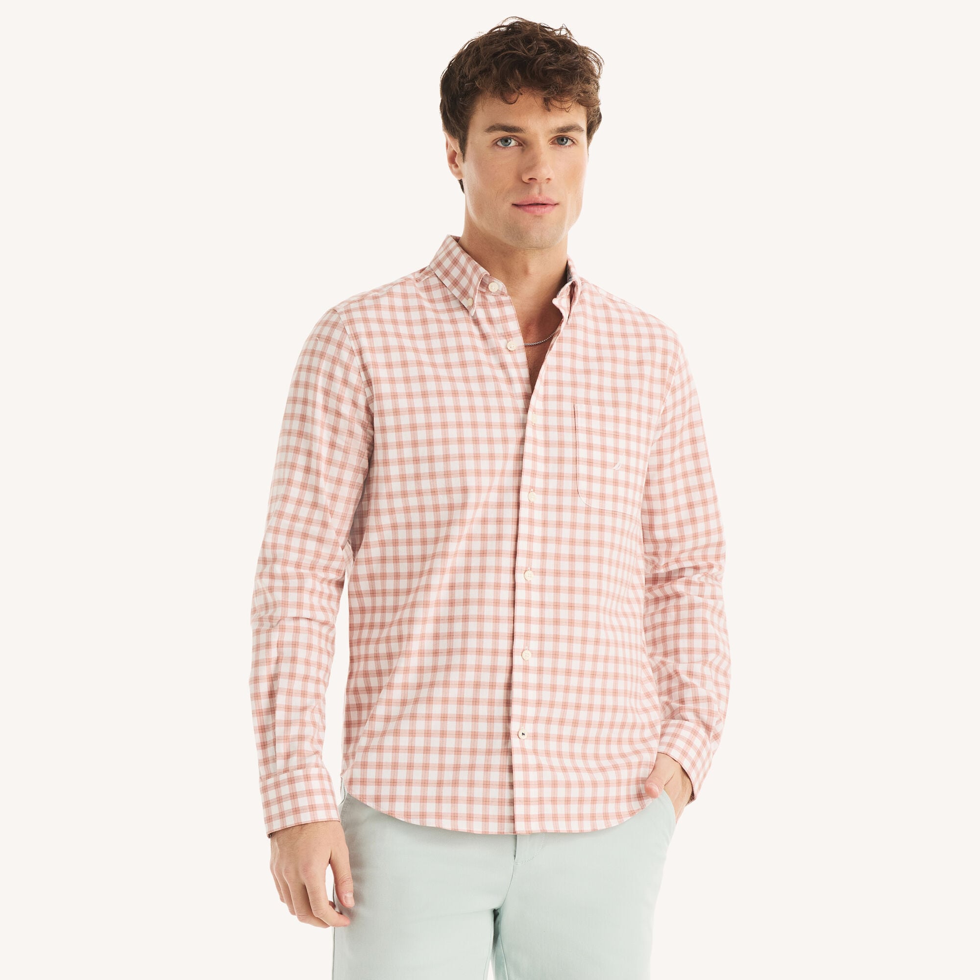 Nautica Men's Plaid Oxford Shirt 101 (Bright White), XL