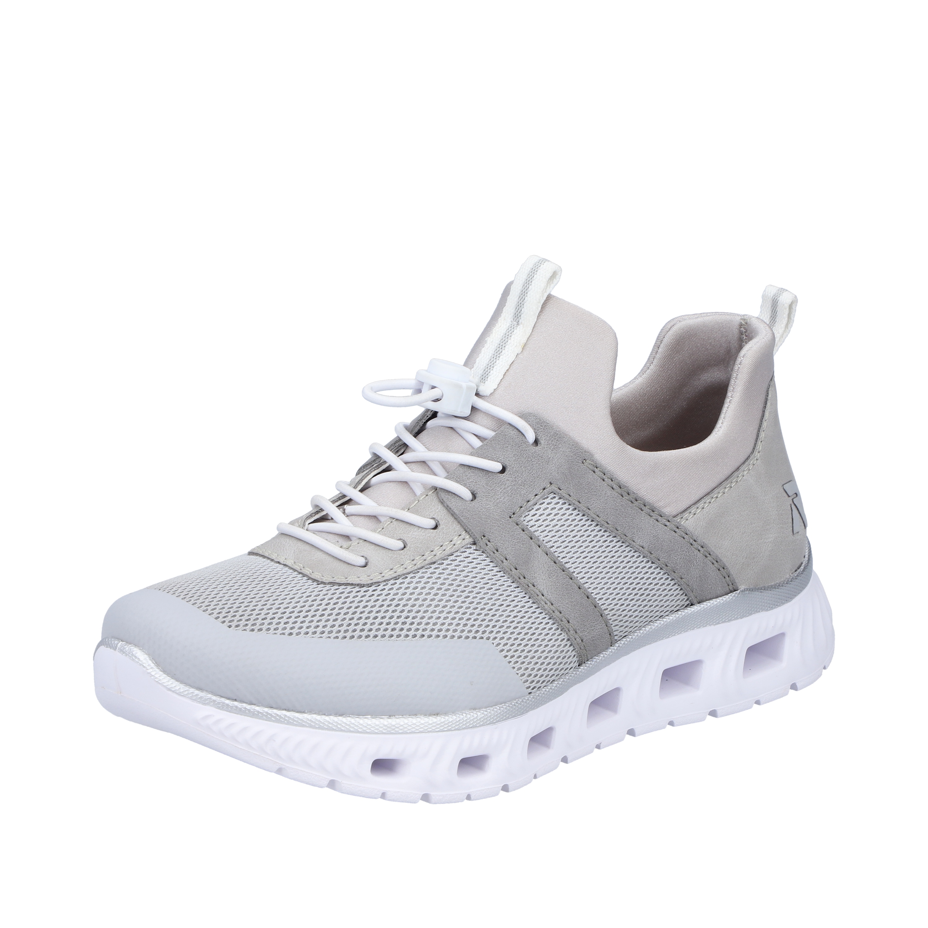 Slip-On Sneaker RIEKER SPORT, Damen, Gr. 36, hellgrau, creme, Lederimitat, Textil, Schuhe Sneaker, Sportschuh, Halbschuh, Freizeitschuh in veganer Verarbeitung