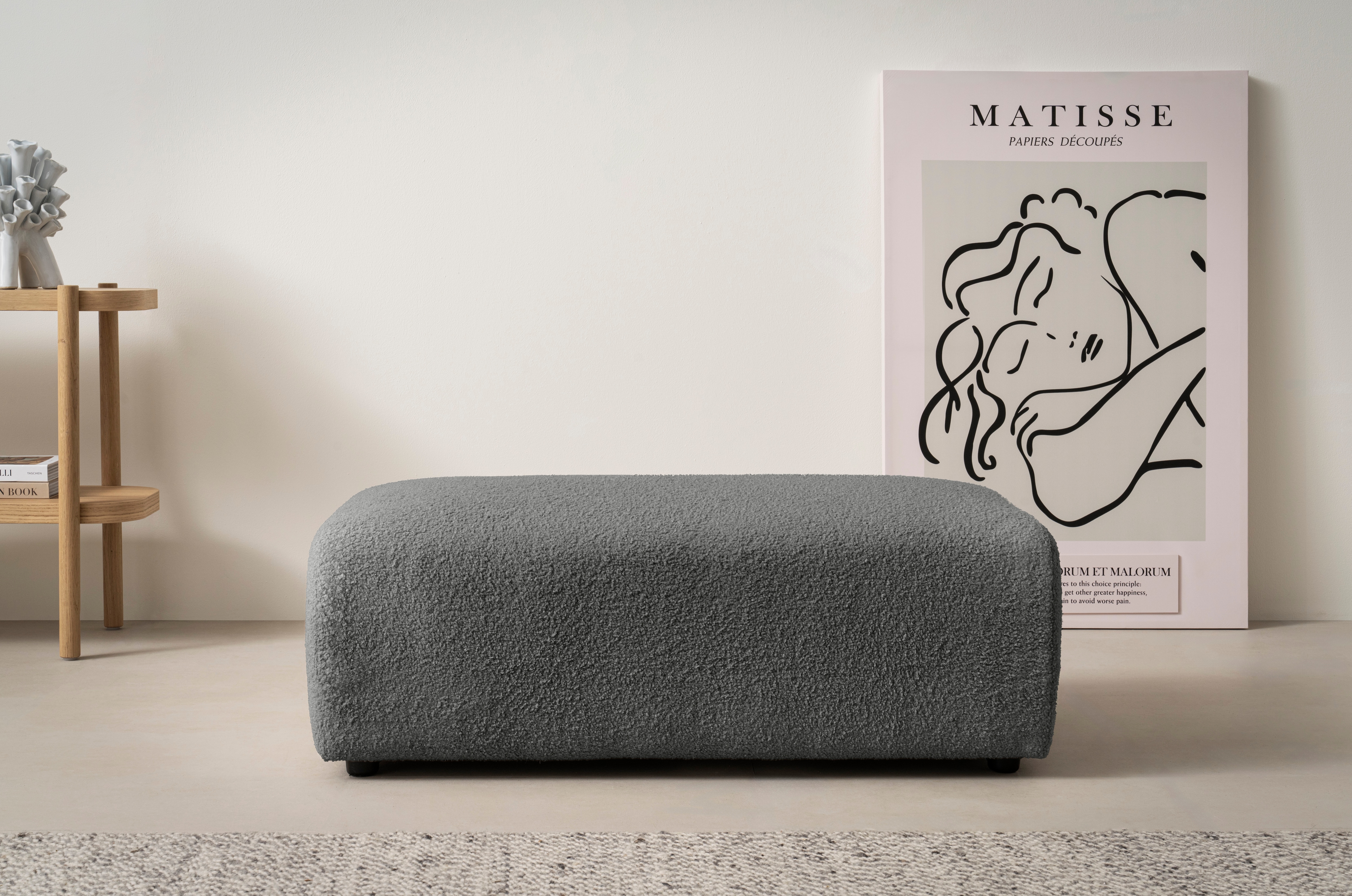 Hocker HOME AFFAIRE "BAKELS, Polsterhocker in Cord oder Boucle-Stoff", grau (dunkelgrau), B:112cm H:44cm T:62cm, Hocker, Hocker, zur Serie BAKELS, Hocker stellbar zum Schlafsofa (Krokodilverbinder)