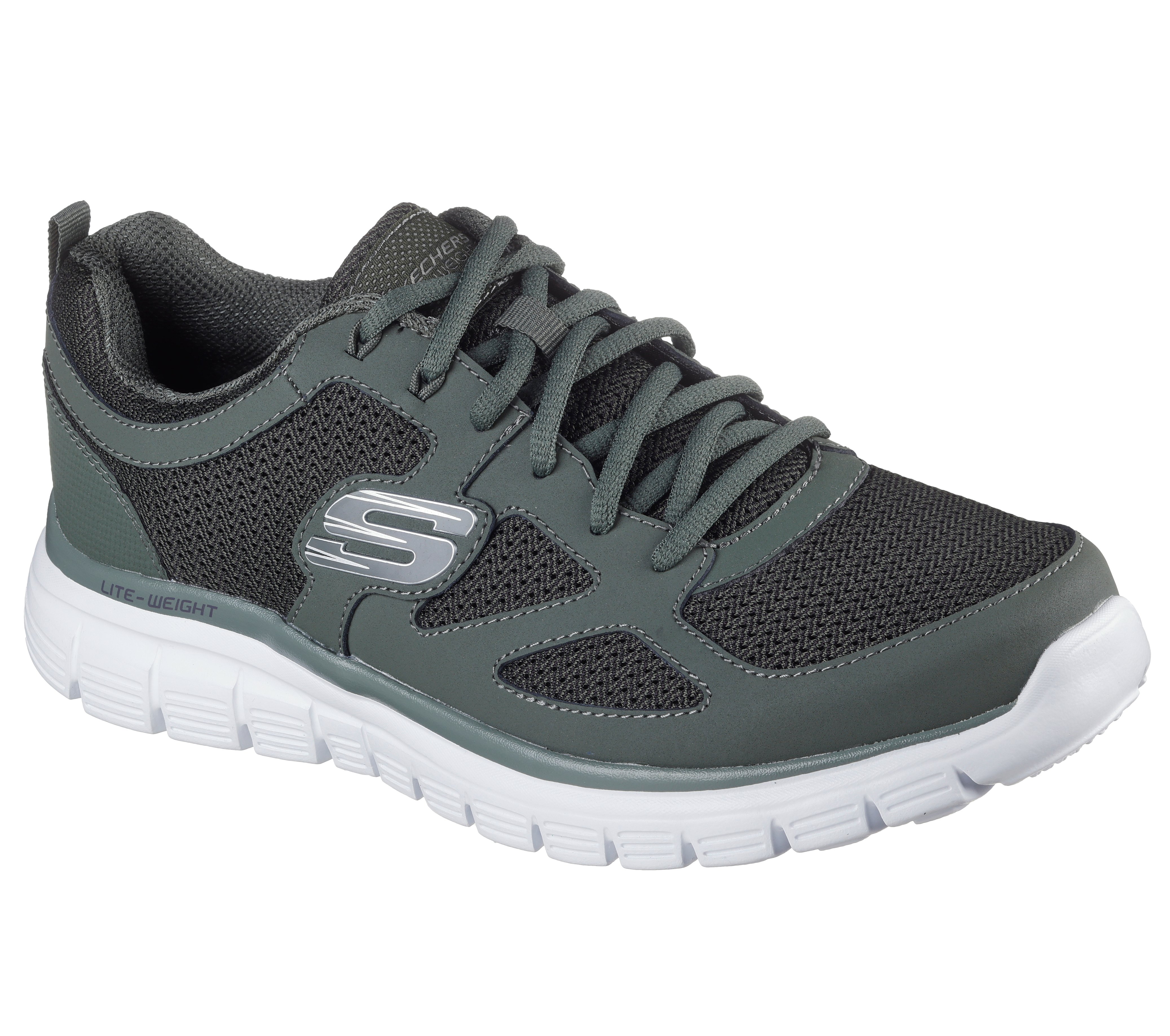 Sneaker SKECHERS "BURNS-AGOURA", Damen, Gr. 41, oliv, Leder, Textil, kontrastfarbene Details, Schuhe Sneaker, Schnürschuh, Sportschuh mit Memory Foam