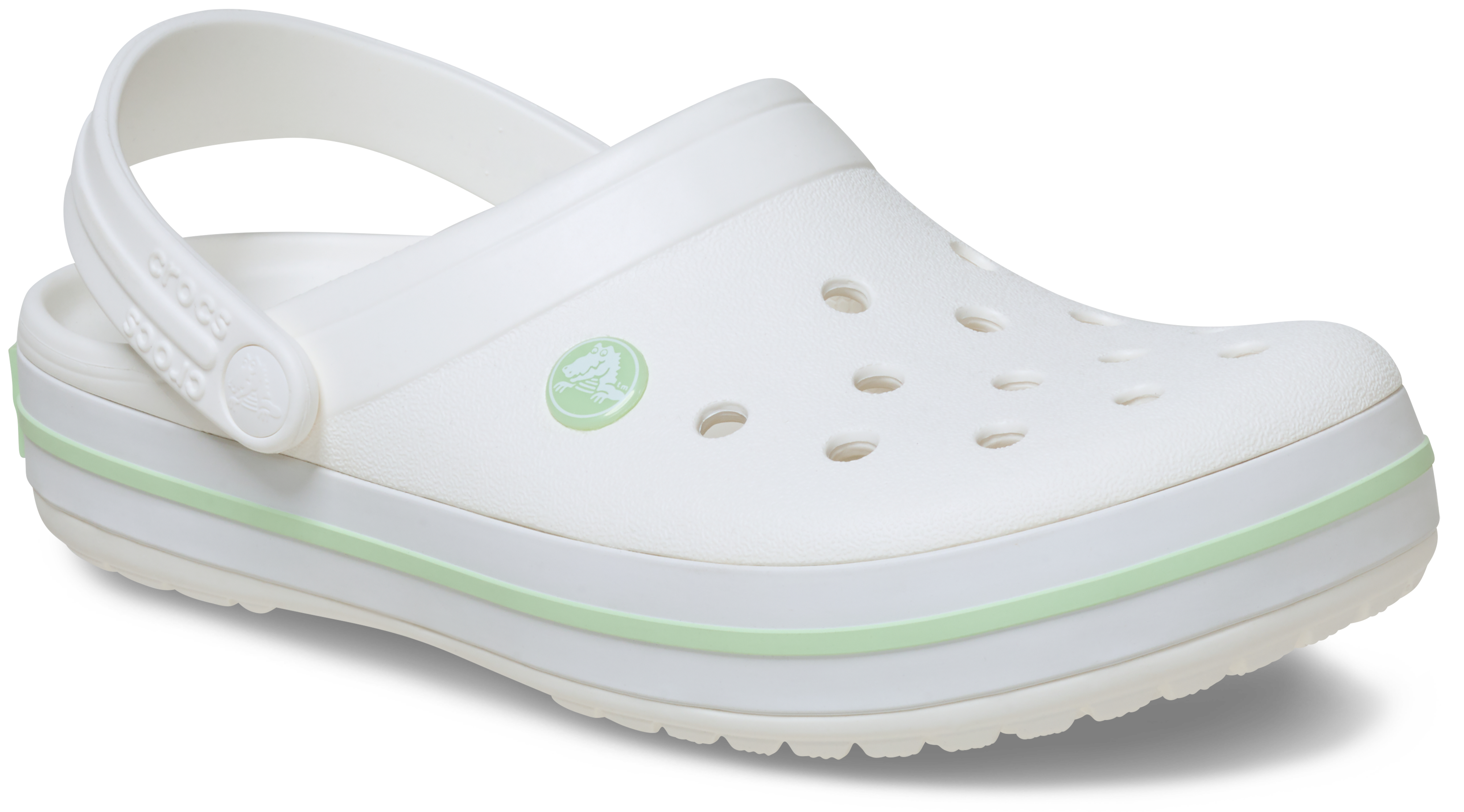 Clog CROCS "Crocband Clog", Damen, Gr. 41, weiß, weiß, serene grün, Croslite™, kontrastfarbene Details, Schuhe Clog, Sommerschuh, Schlappen, Hausschuh mit zweifarbiger Laufsohle