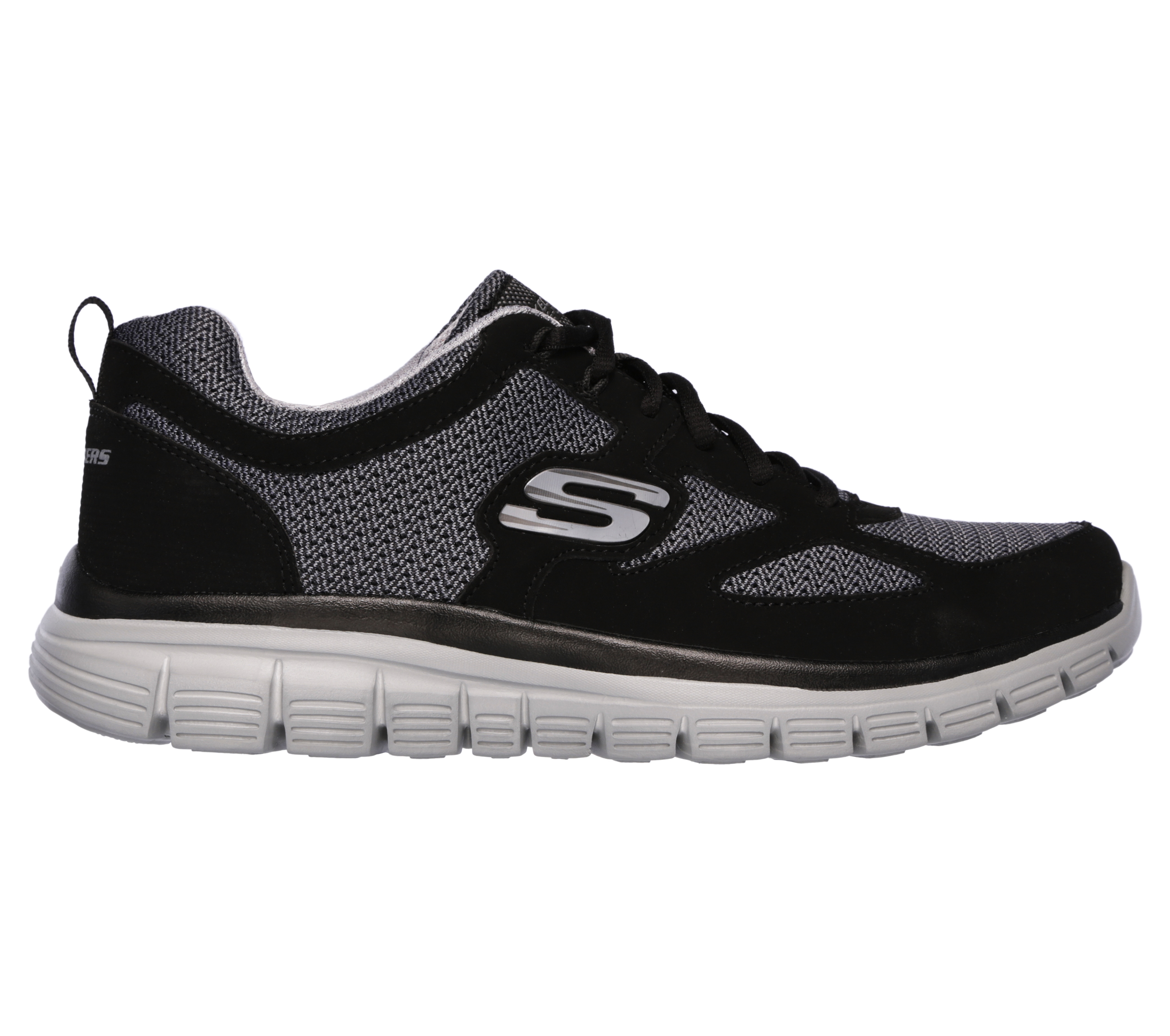 Sneaker SKECHERS "BURNS-AGOURA", Damen, Gr. 41, schwarz, grau, Leder, Textil, Schuhe Sneaker, Schnürschuh, Sportschuh mit Memory Foam