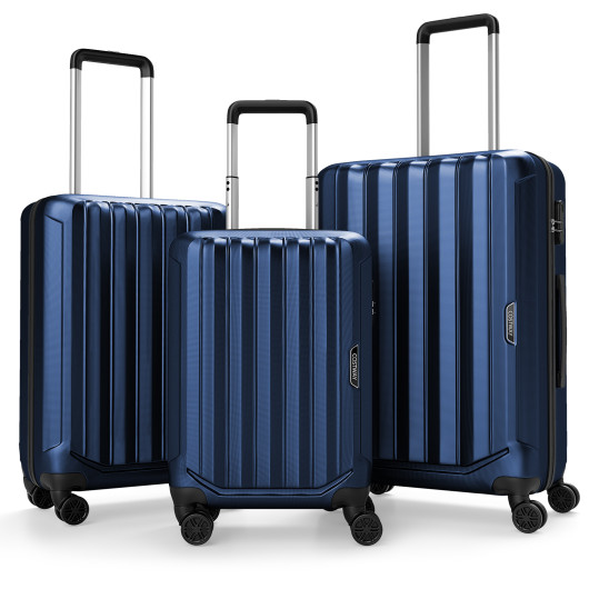 Costway 3-Piece Hardside Luggage Set (20/24/28 Inch) Lightweight with 3-Digital Lock-Navy