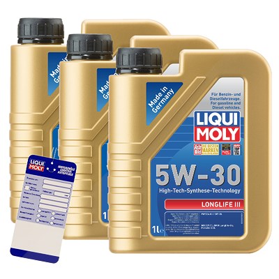 Liqui Moly 3x 1 L Longlife III 5W-30 + Ölwechsel-Anhänger [Hersteller-Nr. 10803464] Image