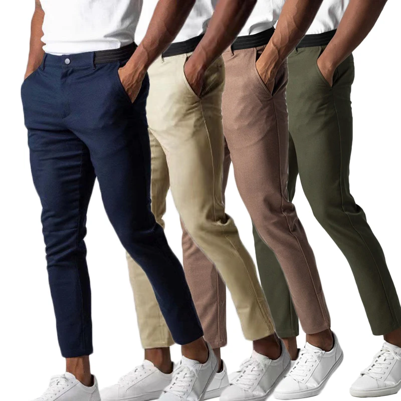 Casual Anzug Hosen Herren Stadt Arbeit Baumwolle Hosen Atmungsaktive Elastische Taille Hosen Frühling Herbst Einfarbig Schlank Vielseitige Hosen Image