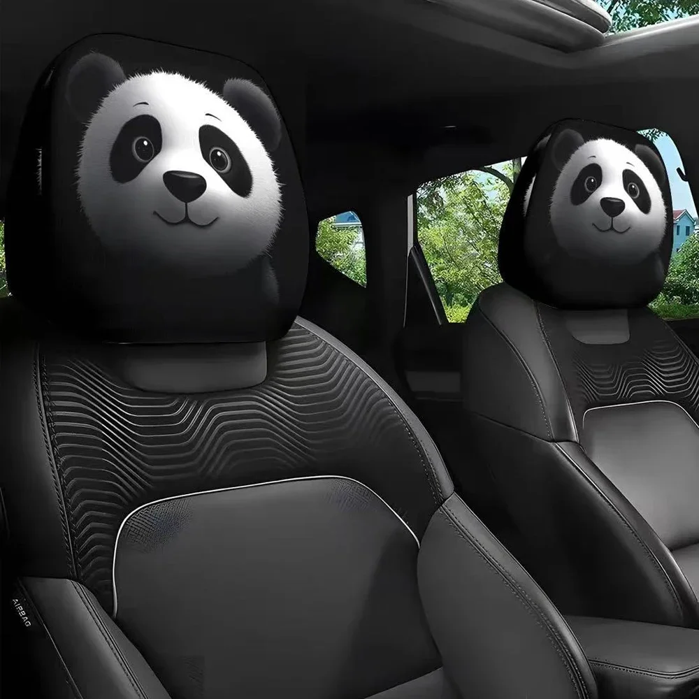 2PCS süßer lustiger Panda-Auto-Kissenbezug, doppelseitig bedruckter Auto-Innenraum, personalisierte Dekoration, abnehmbarer Auto-Kissenbezug Image