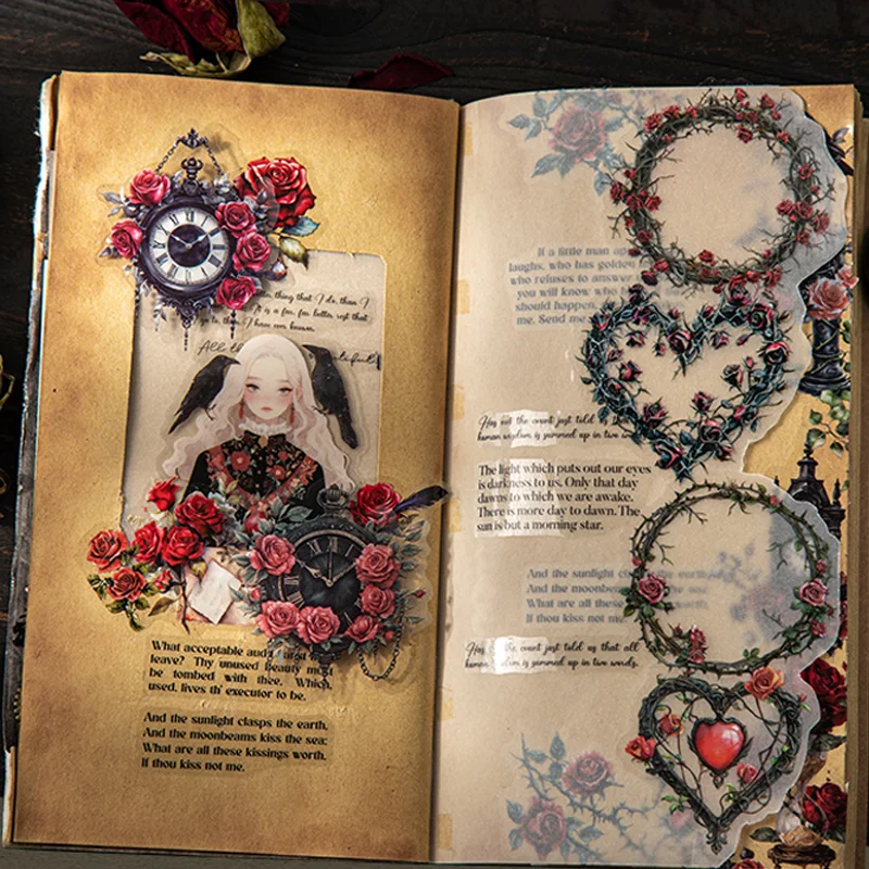Mr.Paper Punk-Schädel-Rosen-Aufkleber, 2 Blatt/Packung, Rose's Missing Love Plant, PET-Gothic-Aufkleber, Heimhandbuch, Dekoration, Geschenke Image