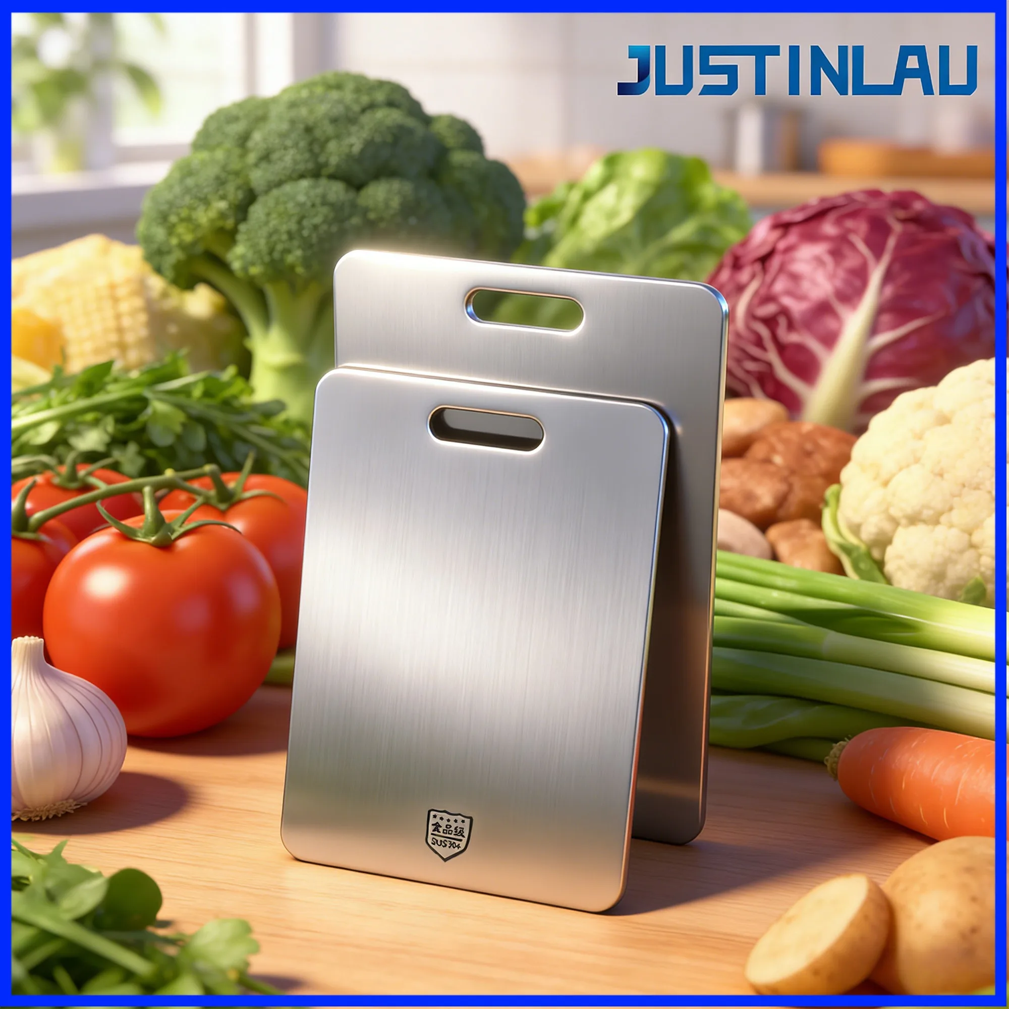 JUSTINLAU Schneidebrett aus Edelstahl in 5 Größen, 304, rutschfest, hochfest, Schneidebrett, Schneidebrett, Haushalt Image