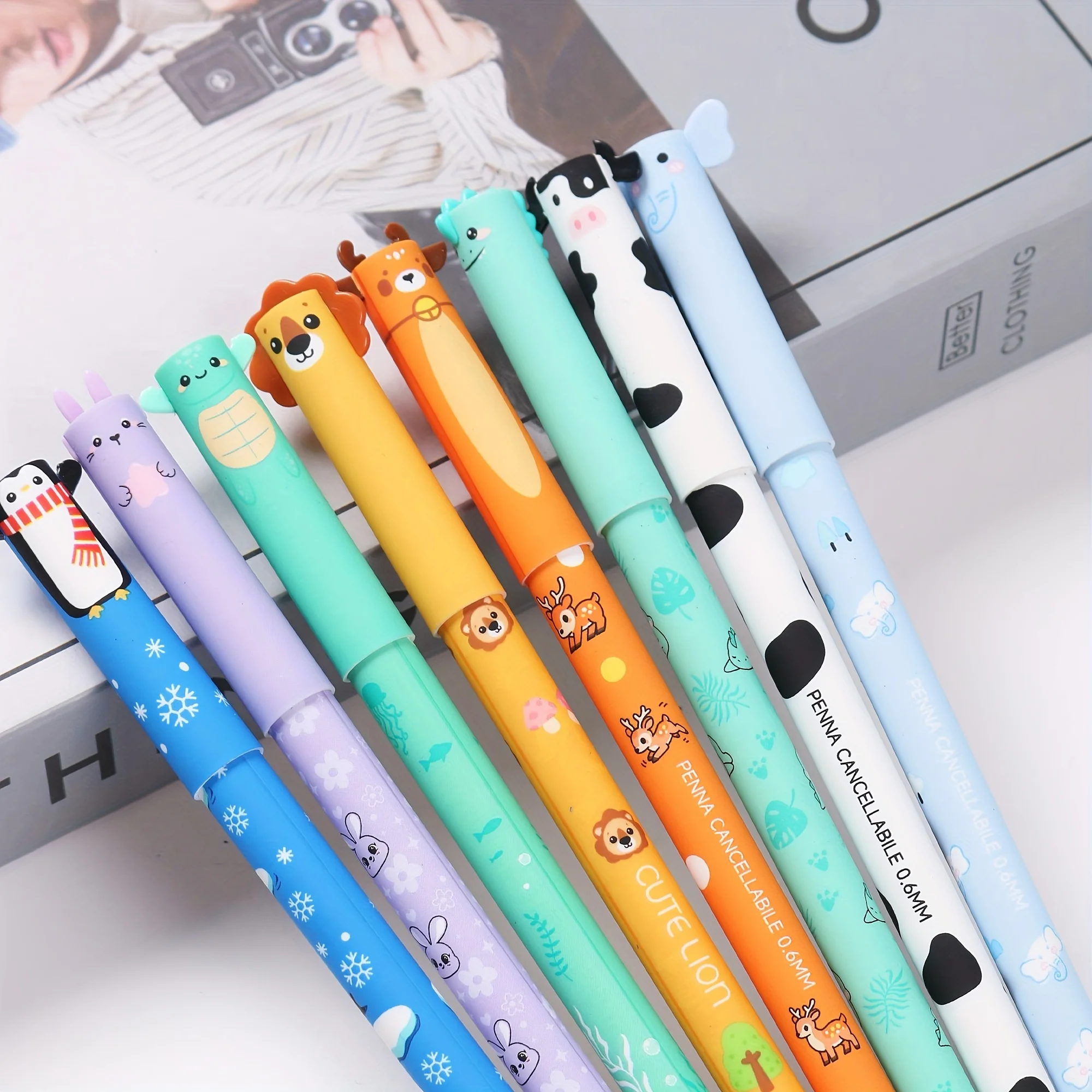 8er-Pack löschbare Stifte in Tierform für Journaling, Schreiben, Bürobedarf, Geburtstagsgeschenke, Weihnachtsgeschenke, Geschenkideen, Gelstift Image