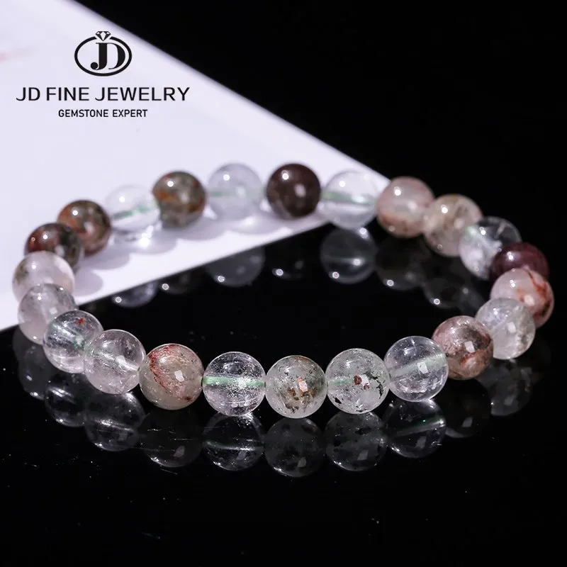 Jd natürliche grüne Geist Quarz Kristall Perle Armband Frauen Mode Charme Heils tein Energie Balance Paar Stretch Armreifen Geschenk Image