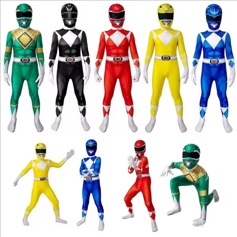 Fantasia Power Samurai Rangers Cosplay Kostüm Kinder Erwachsene Morpher Mighty Morphin Superheld Halloween Overall Zentai Bodysuit Image