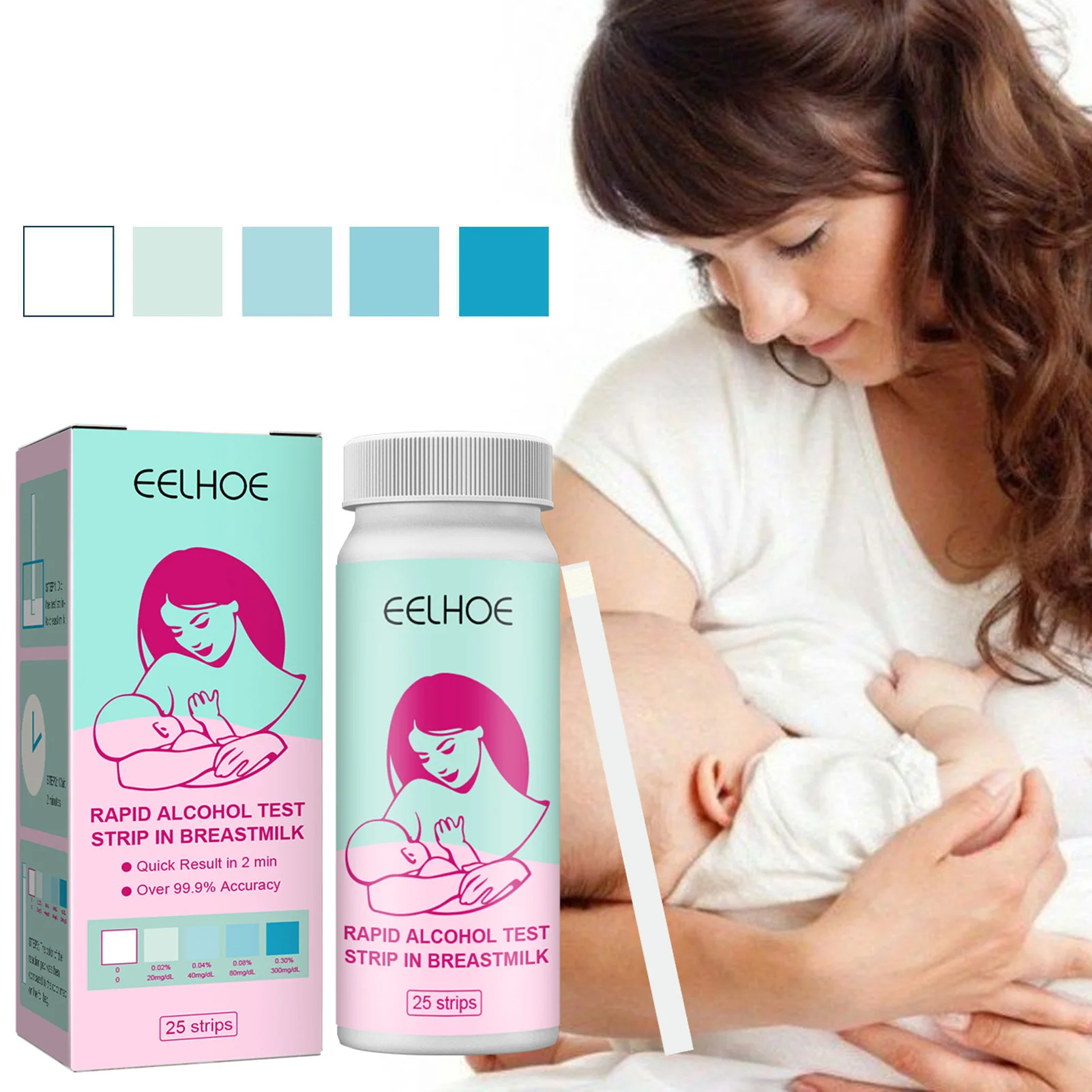 25 Stück Muttermilch-Alkoholteststreifen, schnelles und genaues Screening-Kit für Muttermilch-Alkohole, sicherer Trinktest für die Gesundheit von Säuglingen Image