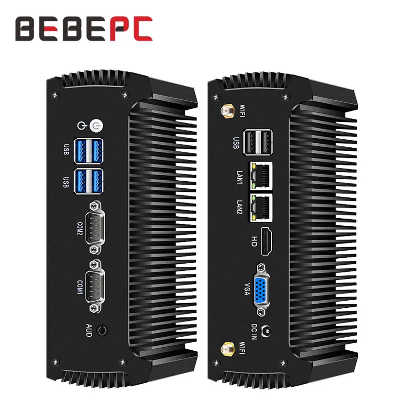 BEBEPC Fanless Mini PC Intel Core i3-7100U Support WiFi Linux with 4xUSB3.0 2xRS232/485 2xGigabit LAN Computer for Industrial