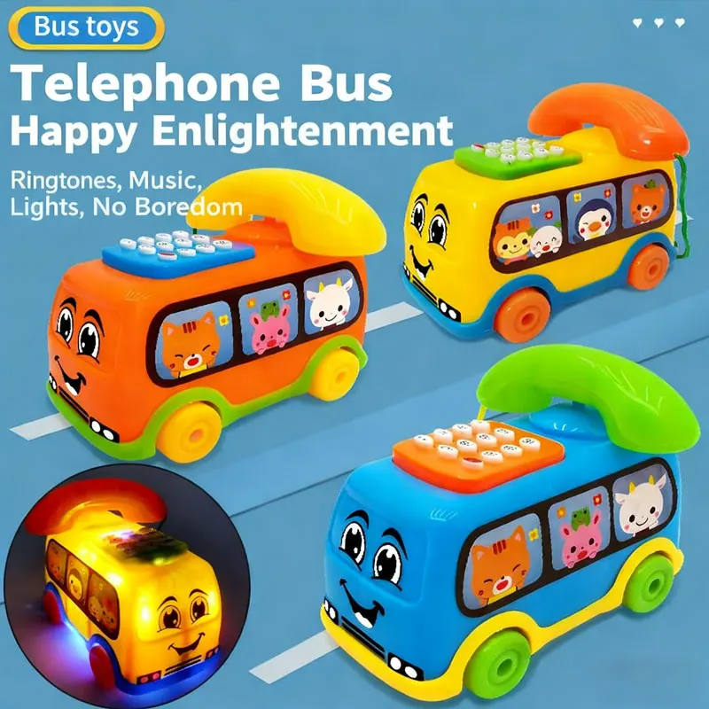 Kids's Telephone Bus Car Montessori Educational Toy for Toddlers over 1 Year Keyboard Intelligence Improvement Car Toys