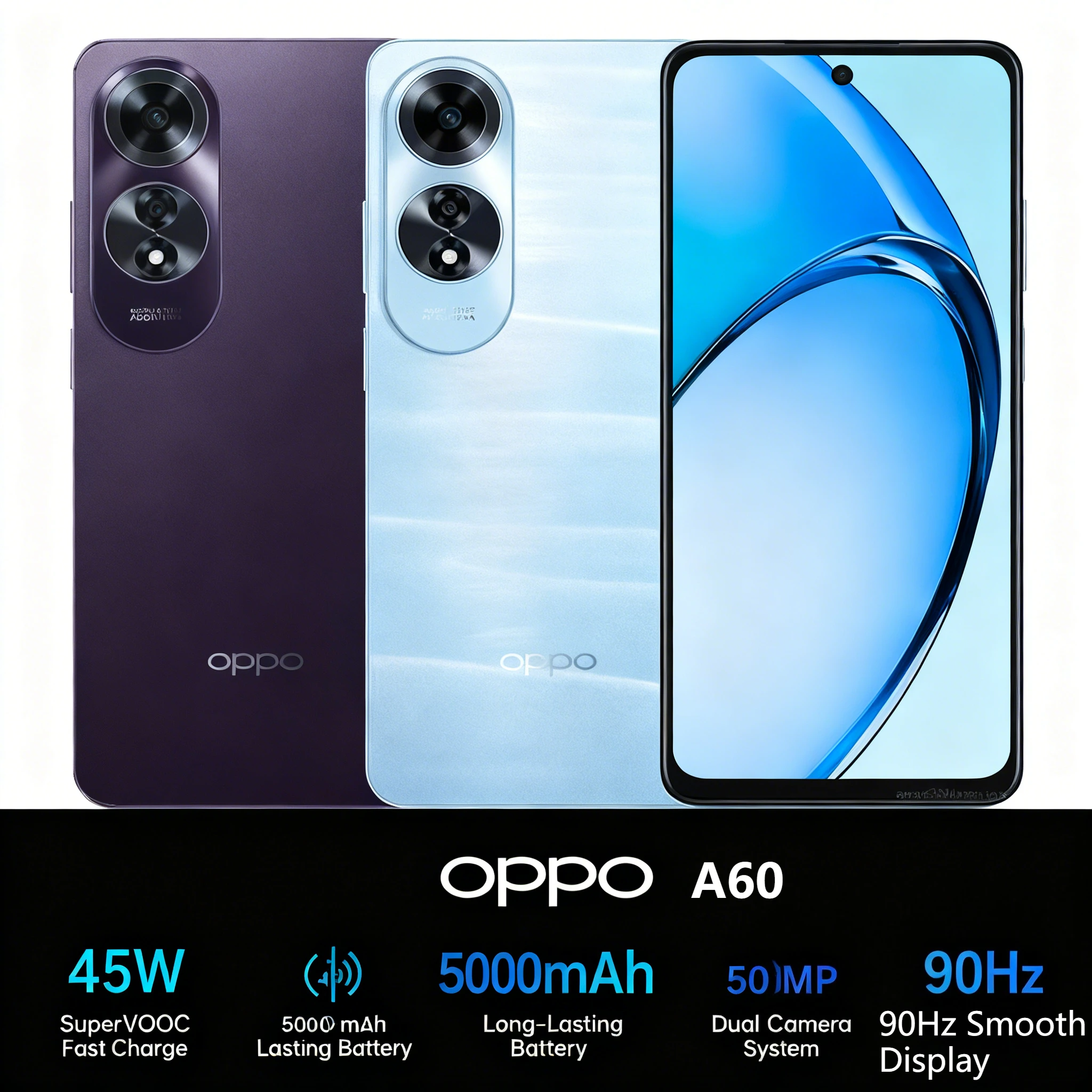 OPPO A60 Unlocked Smartphone 45W SuperVOOC 5000mAh 90Hz 6.67
