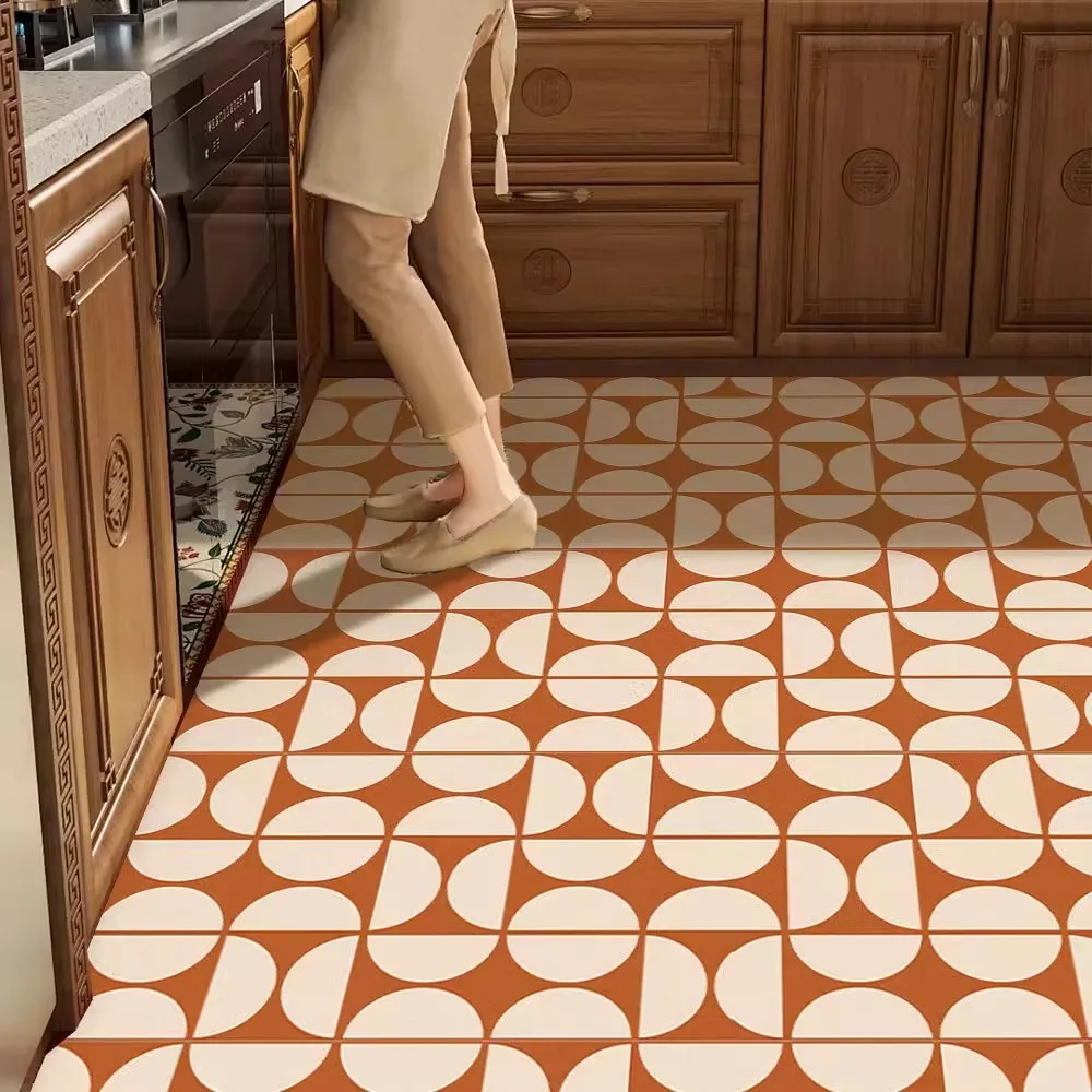 Retro Kitchen Rug Non-slip PVC Leather Washable Kitchen Floor Mat Oil-proof Waterproof Kitchen Carpet Home Decoration שטיח למטבח