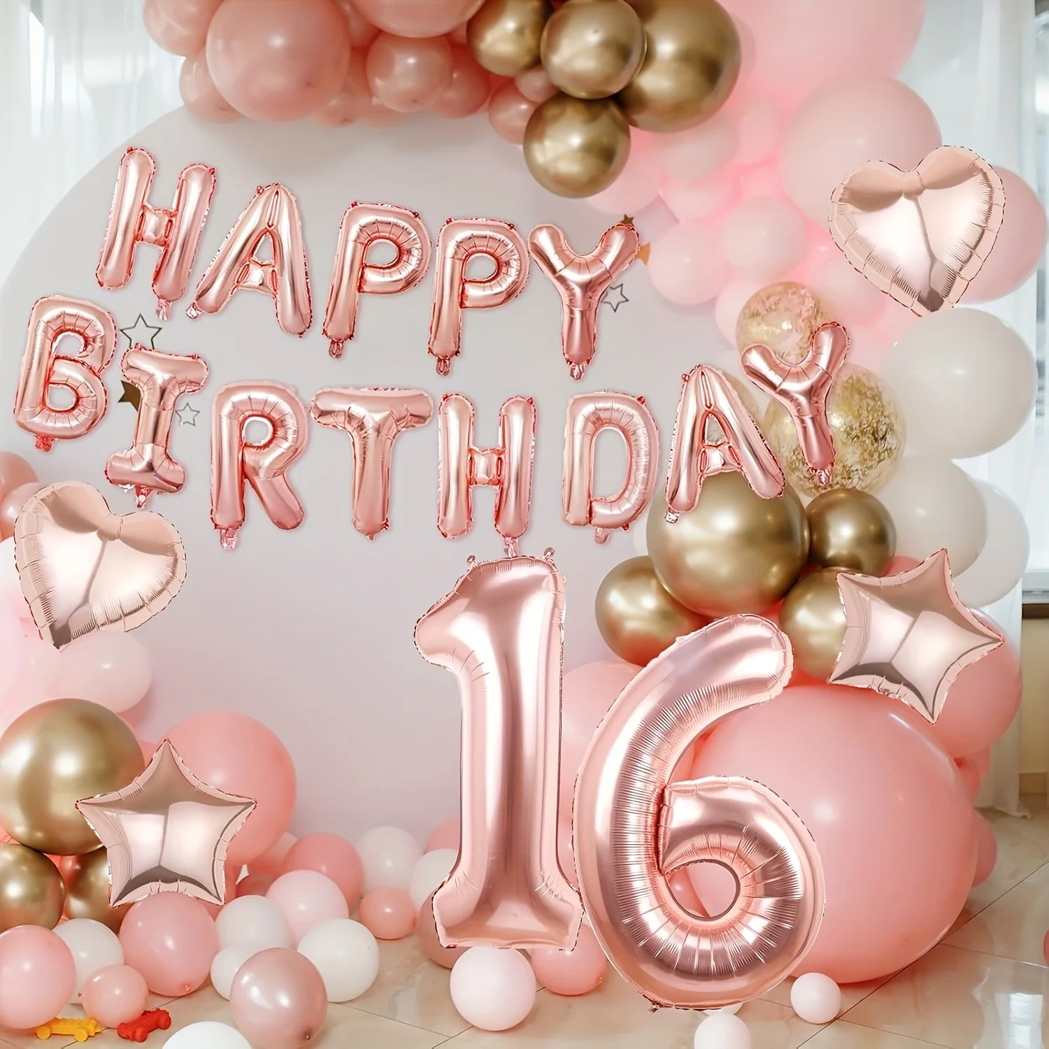 19 Stück roségoldene Folienballons „Happy Birthday“, 40,6 cm Herz-Stern-Ballon-Set, Geburtstagsparty-Dekoration, Festival, Fotografie-Requisiten Image