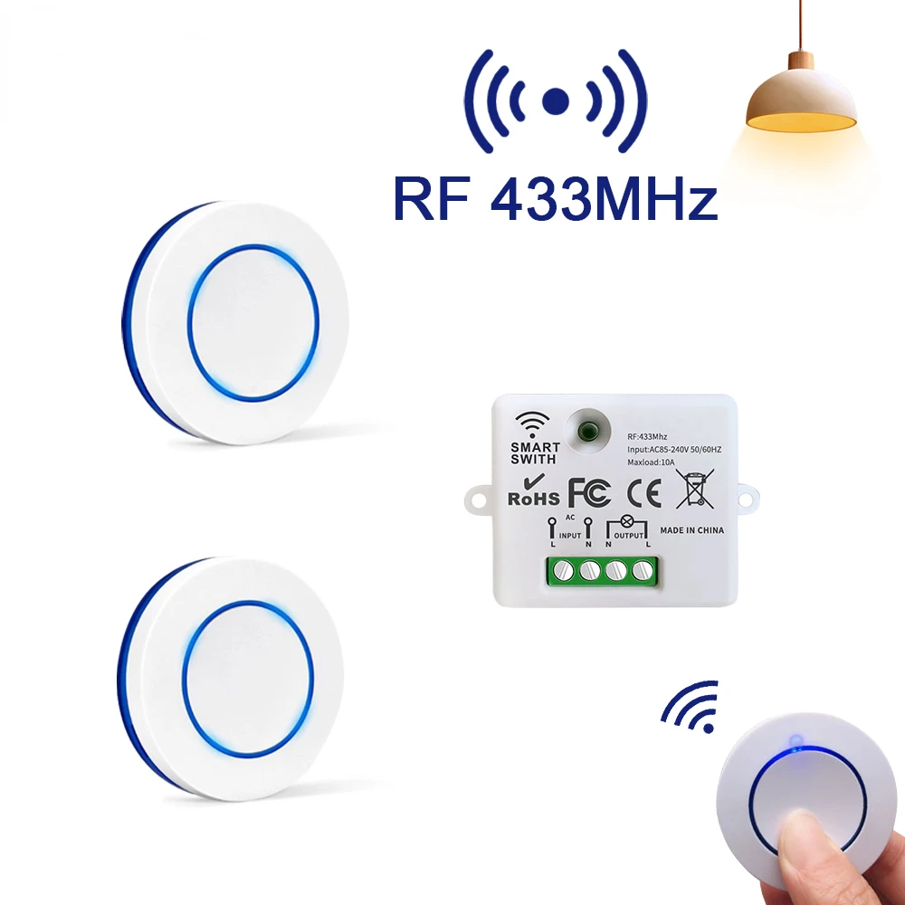 Smart Switch 433 MHz Drahtlose Fernbedienung 10A 100-240 V Relais Controller Mini Runde Taste Wand Panel Schalter für LED Lampe Image