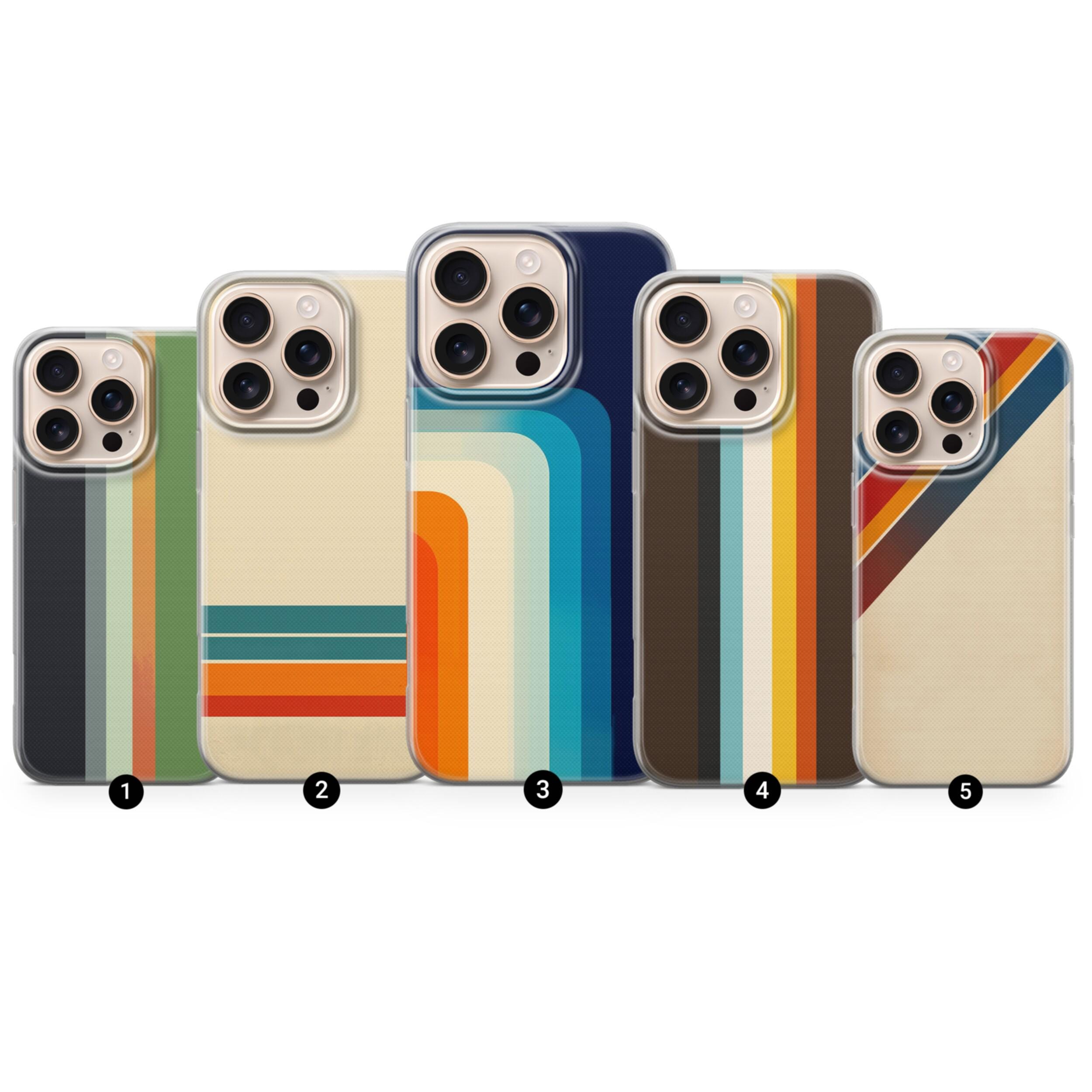 Custodia per telefono a righe retrò stile anni '70 adatta per iPhone 17 Pro Max, 16e, 15, 14, 13 e Samsung S26 Ultra, S25 FE, A57, Pixel 10 Pro XL, 9a