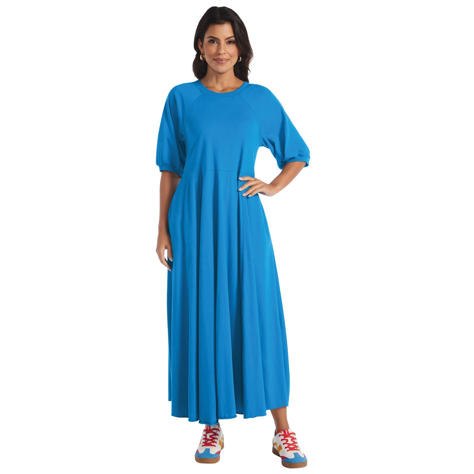 Masseys Daily T-Shirt Maxi Dress (Size 1X) French Blue, Cotton