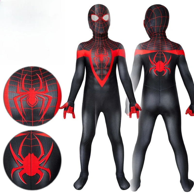 Spiderman-Kostüm für Jungen und Mädchen, Superheld, Affe, Miles Morales, Spider-Man-Kostüm, Zentai-Affe, 3D-Stil, Halloween-Kostüme, Neu Image