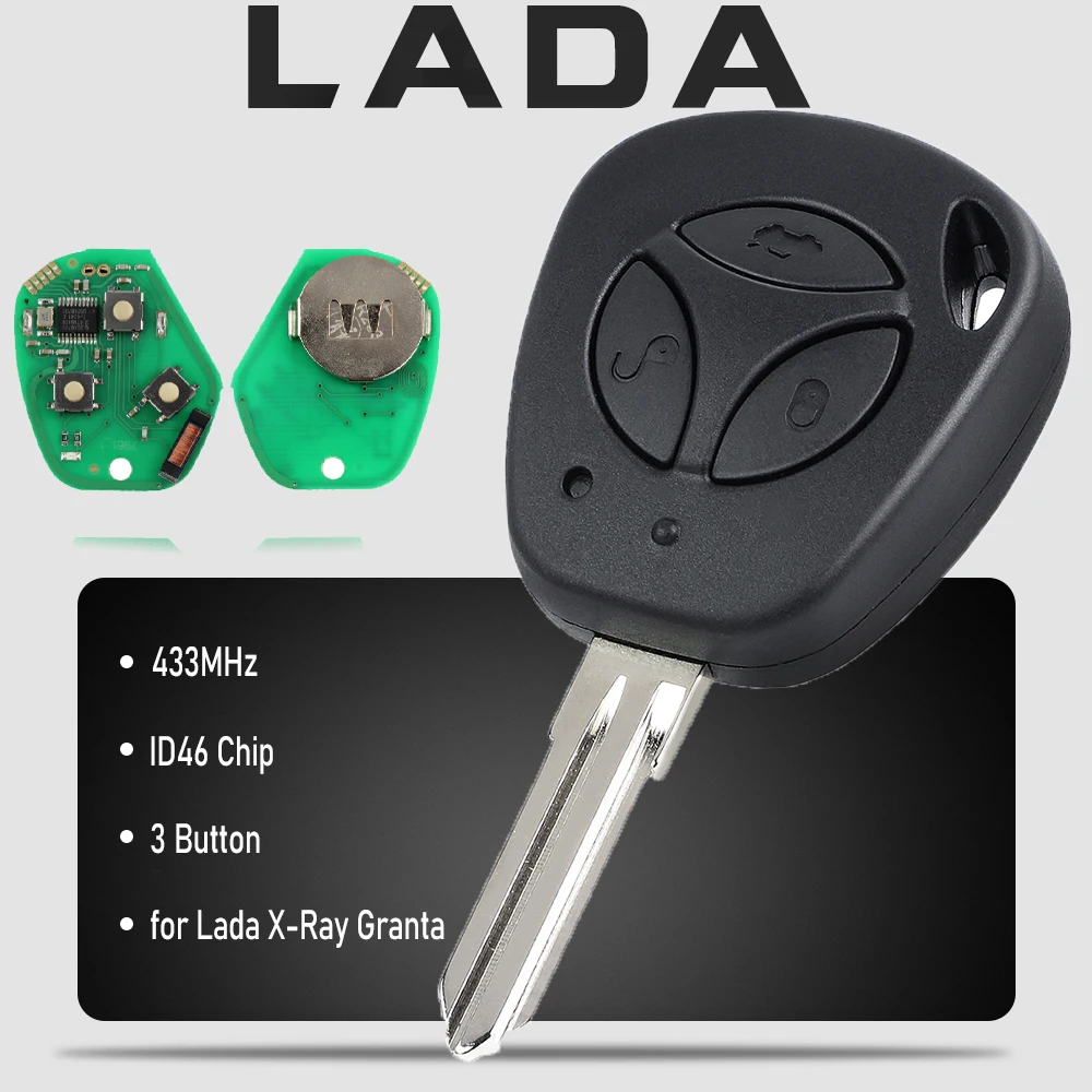KEYECU 433 MHz ID46 Chip 3 Tasten Fob Fernbedienung Autoschlüssel für Lada X-Ray Granta Priora Vesta XRay Limousine Sport Kalina Image