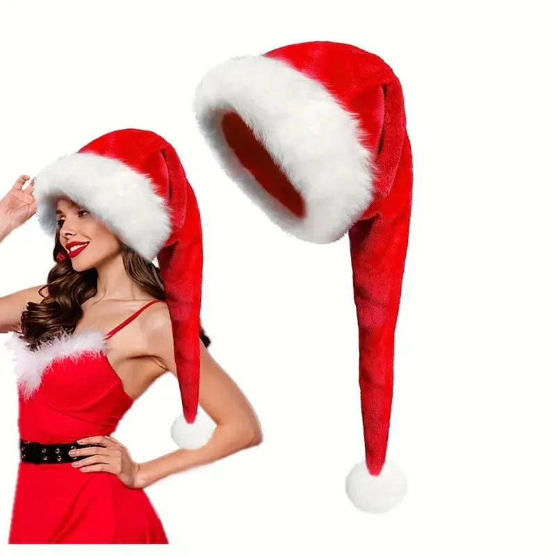  1pc Rot/Schwarz Weihnachten Langhaarigen Hut Verdickte Samt Santa Hüte Neue Jahr Party Cosplay Dekorative Hause Urlaub liefert Image