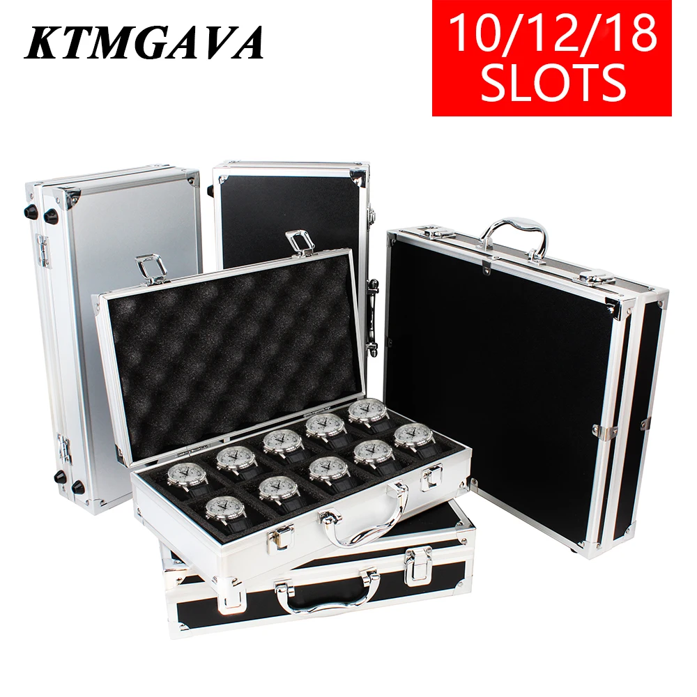 10/12/18 Grid Aluminium Legierung Schwarz Uhr Lagerung Box Schmuck Sammlung Box Tragbare Große Kapazität Uhr Box Qualität geschenk Box