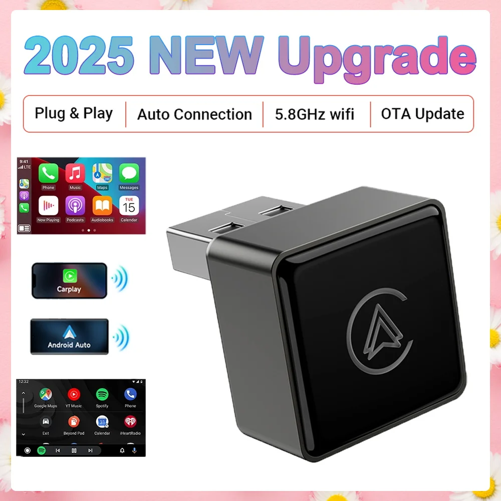 2025 Neues Upgrade Universal Wireless CarPlay/Android Auto Adapter Plug & Play OTA Update Bluetooth Wi-Fi Fast Connect Fit 99 % Autos Image