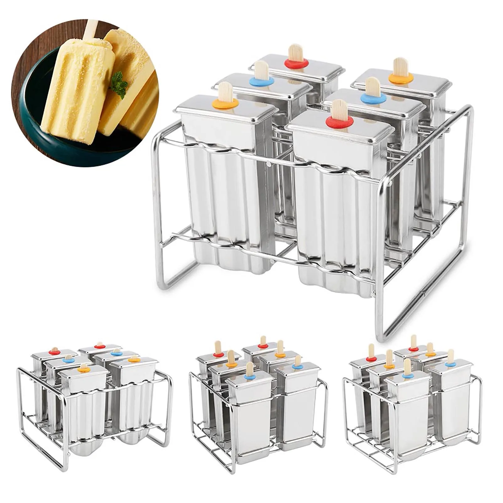 6 Kavitäten Eisform wieder verwendbare Eis am Stiel Form Eis Pop Form Hersteller haltbare Edelstahl Eiswürfel schale 4-Typ DIY Sommer werkzeug Image
