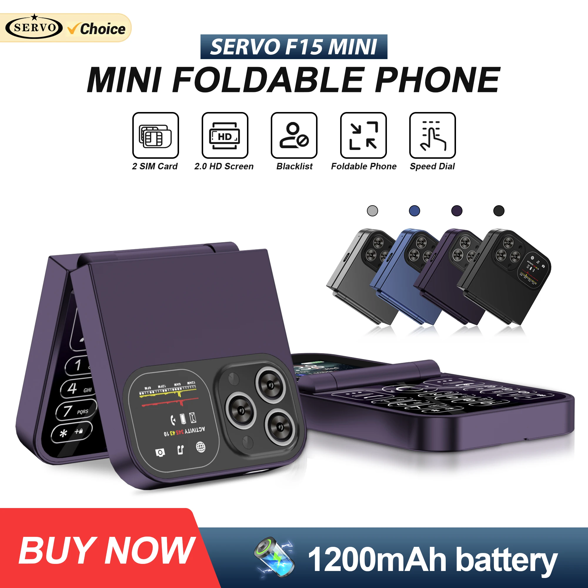 SERVO F15 MINI Flip Handy Dual SIM Standby Magic Voice Speed Dial Blacklist MP4 Player FM Radio 2G Taste Falten Mobiltelefone Image