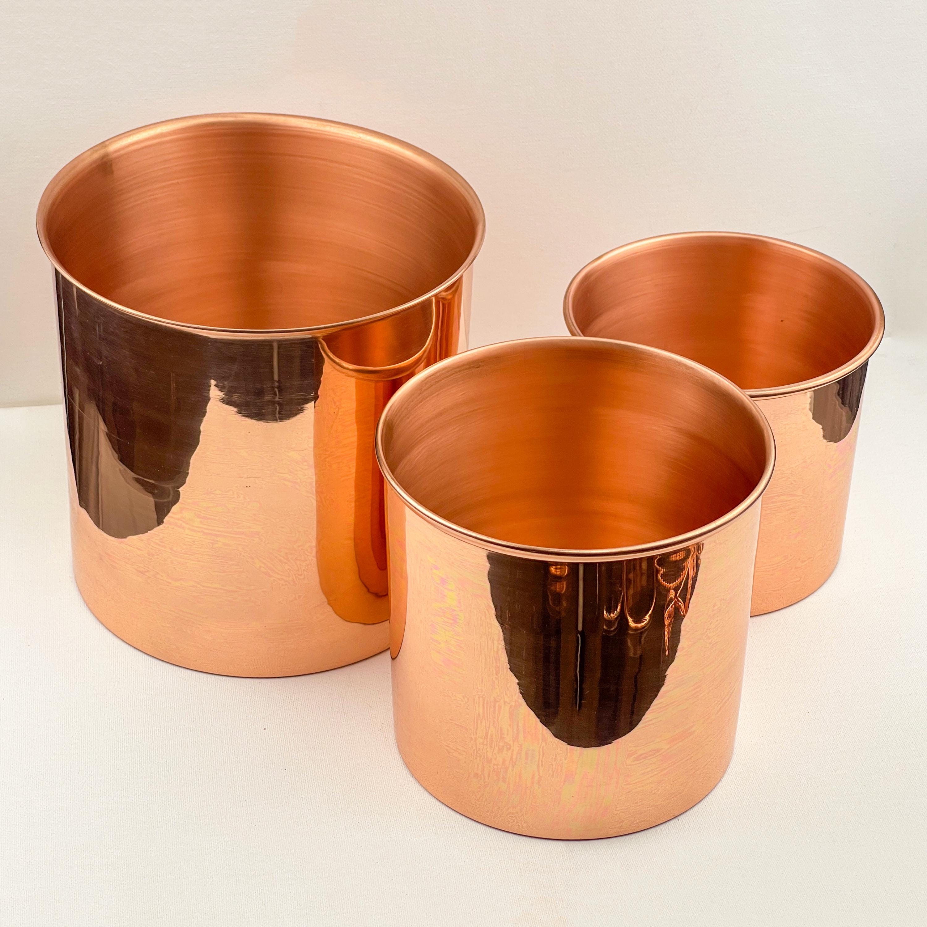 "Vasi per piante in rame puro - Set di 3 misure / Fioriere in rame fatte a mano / Vasi per fiori da interno ed esterno / Decorazione moderna 5x6,5\" 4,5"