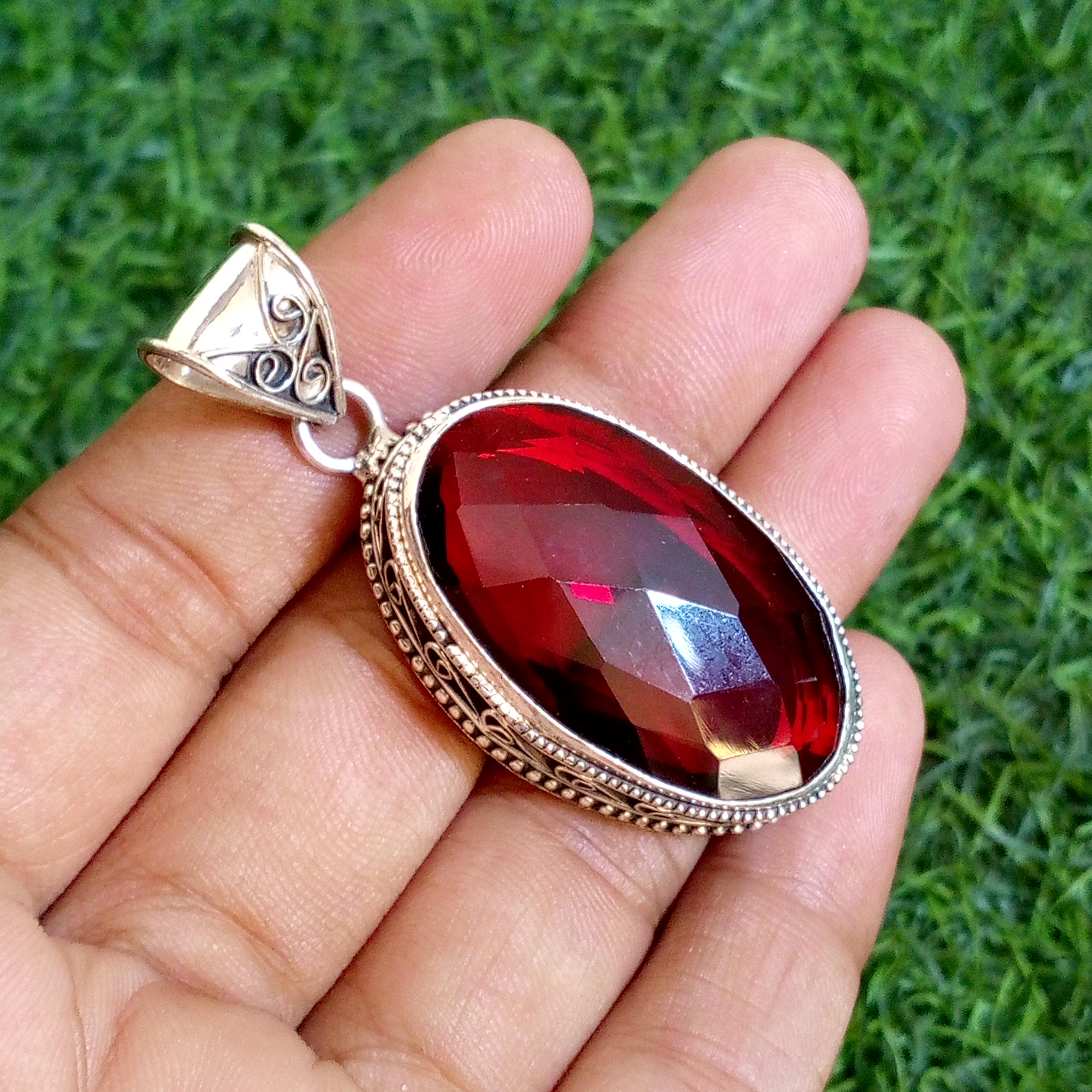 Ciondolo in granato rosso, argento sterling 925, ciondolo in granato, gioielli fatti a mano, collana e ciondolo in pietra di granato autentico, regalo
