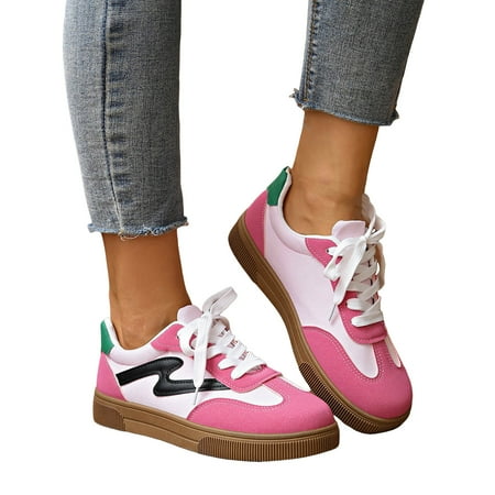 Womens Classic Retro Tennis Shoes Casual Lace Up Skate Shoes Rubber Sole Slip On Sneakers Non Slip Trainers Red Size 6