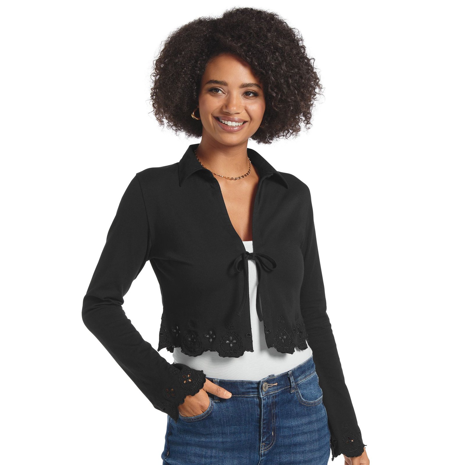 Masseys Scalloped Detail Top (Size 5X) Black, Cotton,Polyester,Spandex