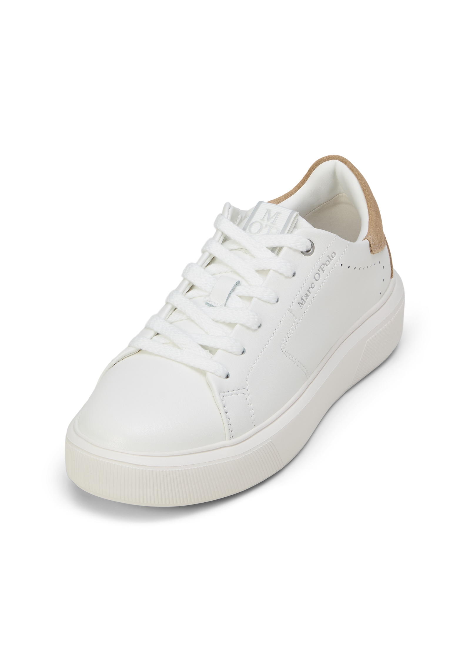 Sneaker MARC O'POLO "aus edlem Rindleder", Damen, Gr. 38, sanftes weiß, fine sand, Obermaterial: 100% Leder, unifarben, Schuhe Sneaker