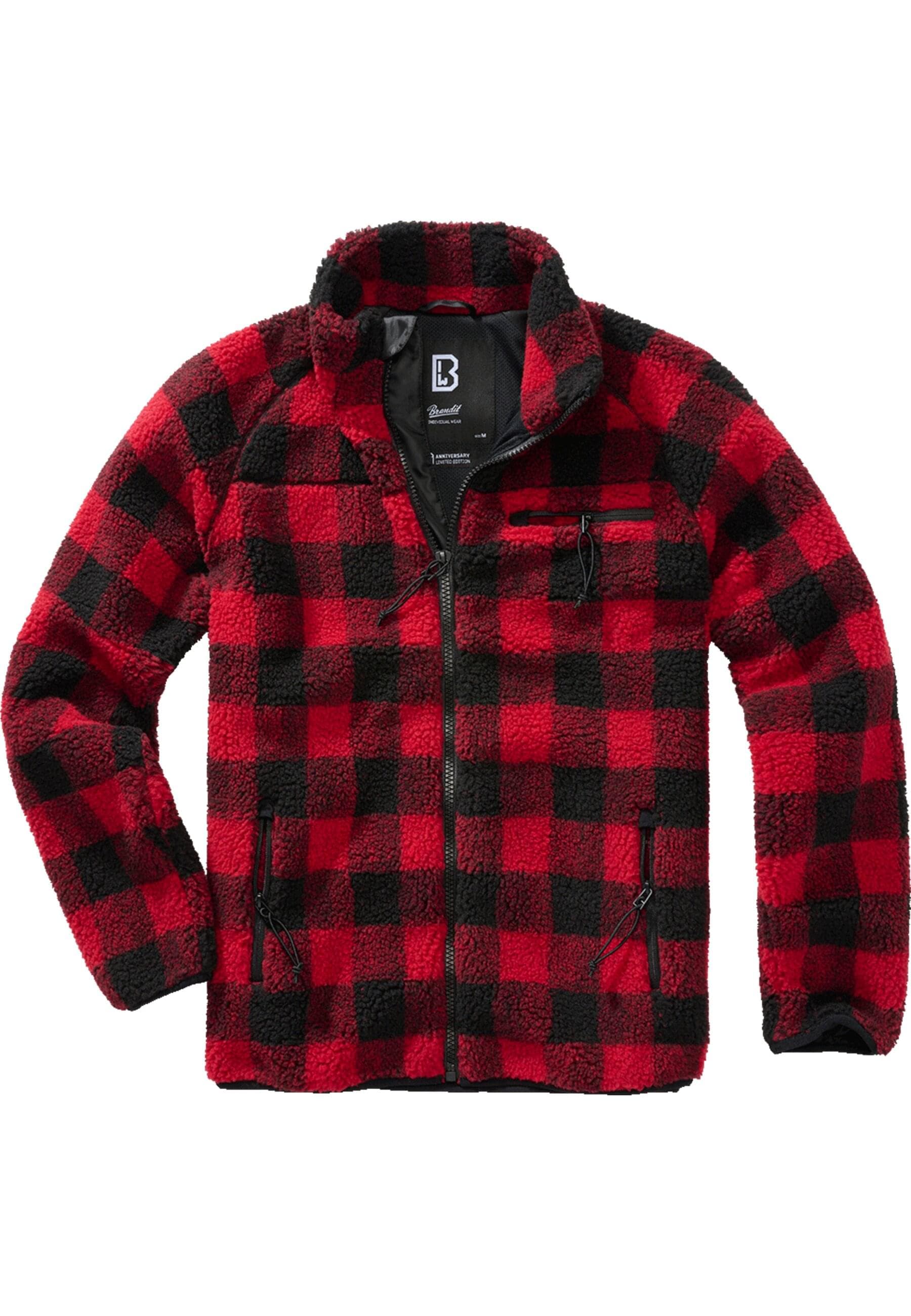 Allwetterjacke BRANDIT "Brandit Herren Teddyfleece Jacket", Herren, Gr. M, rot, schwarz, 100% Polyester, mehrfarbig, normal, amerikanischer Ausschnitt, Jacken