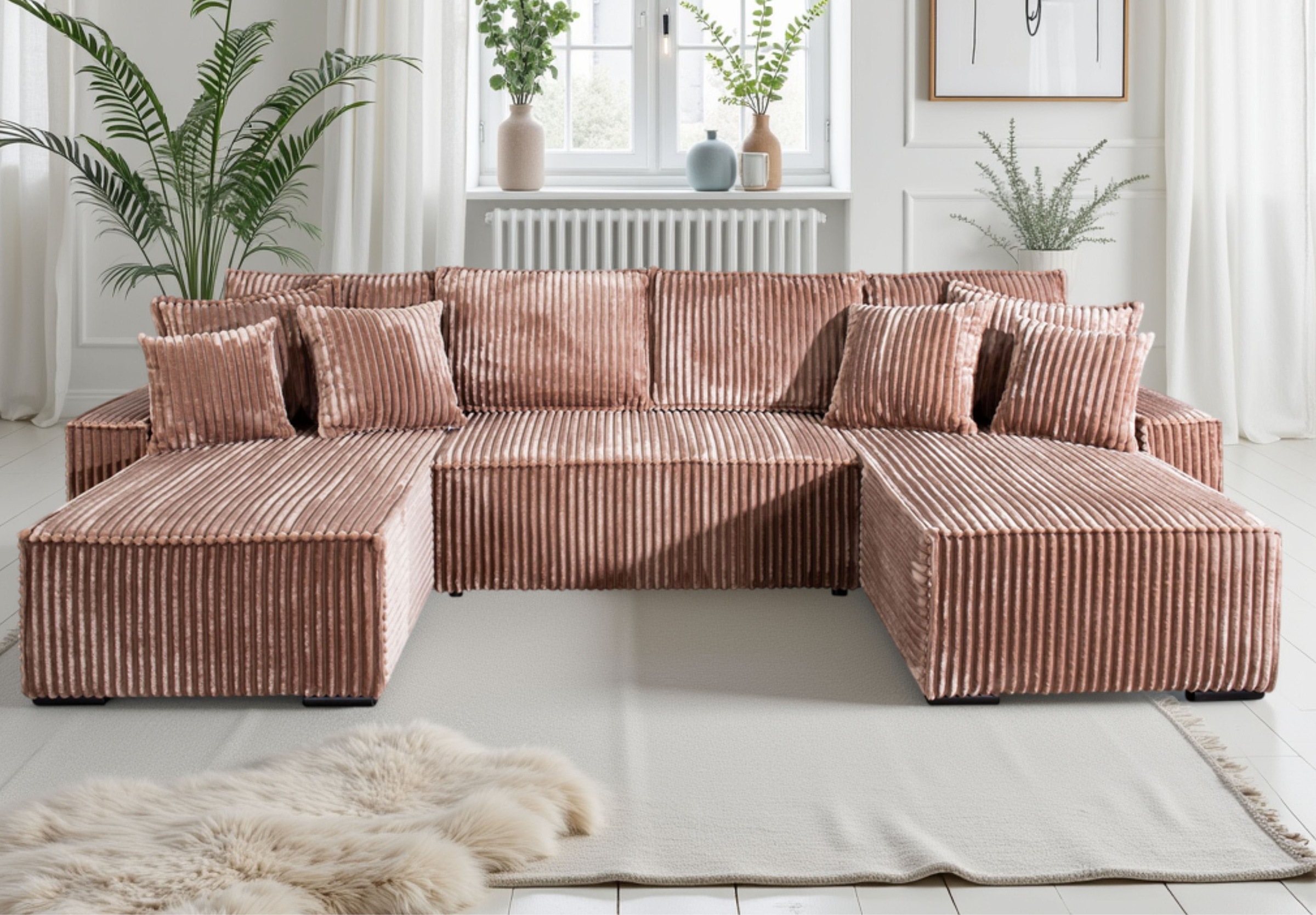 Wohnlandschaft COLLECTION AB "Manhattan", taupe, B:313cm H:41cm T:161cm, 100%Polyester, Sofas, Wohnlandschaft, Wohnlandschaft,2 Ottomane,Bonnelfederkern,Schlaffunktion