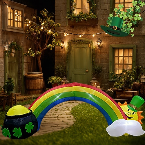 2,4 m großer aufblasbarer Regenbogenbogen mit LED-Beleuchtung zum St. Patrick's Day, für drinnen und draußen, Gartendekoration, farbenfrohe Partydekoration für Terrasse, Hof und Rasen Image