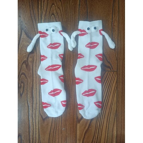 Herzförmige Magnetsocken für Paare zum Valentinstag, atmungsaktive, wadenlange Socken mit Händchenhalten-Motiv, das perfekte Valentinstagsgeschenk, ideal für Paare, kuschelig und stylisch für die Image